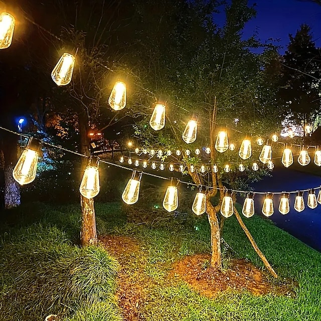 Solar Outdoor String Lights 20 Vintage Bulbs 5M 16.4FT for Camping Patio Yard Solar Powered LED Bulbs Waterproof LED Light with Solar Panel for Home Garden Festival Wedding Tent Sky Curtain