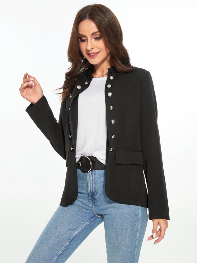 Long Sleeve Shift Buttoned Solid Jacket