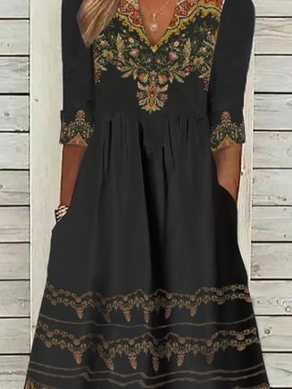 Women's V Neck half Sleeve Ethnic Jersey Casual Dress