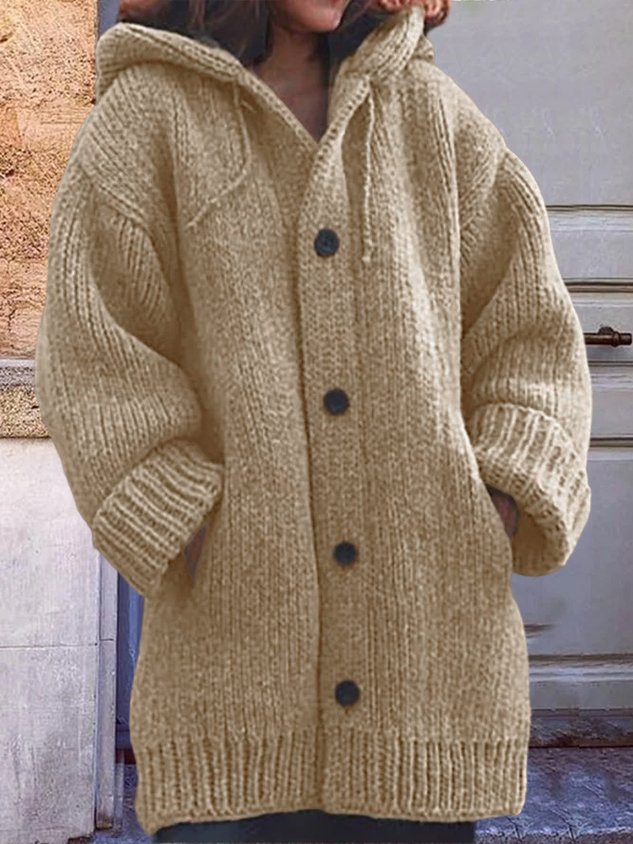 Button Down Hooded Knitted Cardigan Plus Size Knit coat