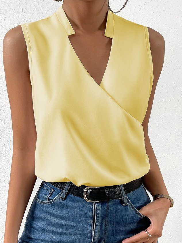 Plain Cross Neck Casual Cross Blouse