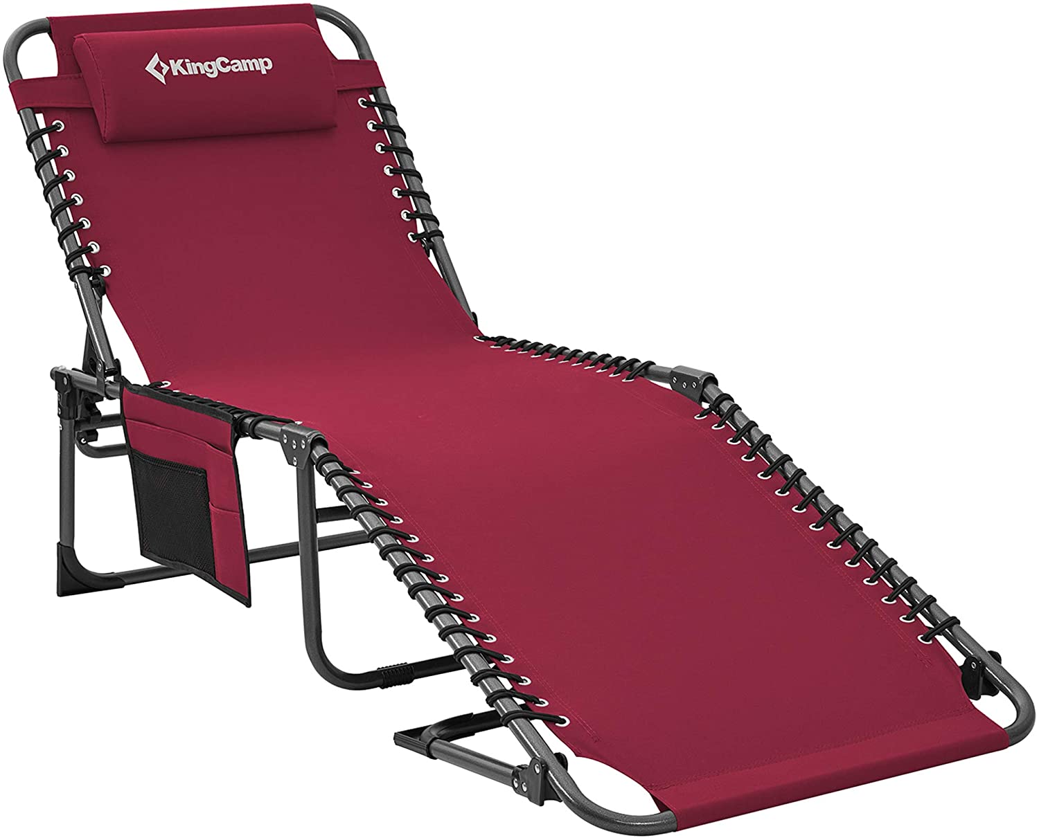 Adjustable 4-Position Folding Chaise Lounge Chair with Pillow Pocket, Supports 265lbs