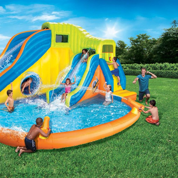 Twist Kids Inflatable Outdoor Water Park Pool Slides & Cannons