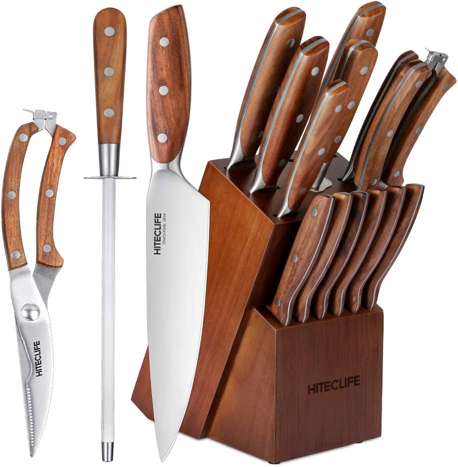 (Store Closing Sale) [🎁GIFT]14 Pieces High Carbon Stainless Steel Knife Set with Block