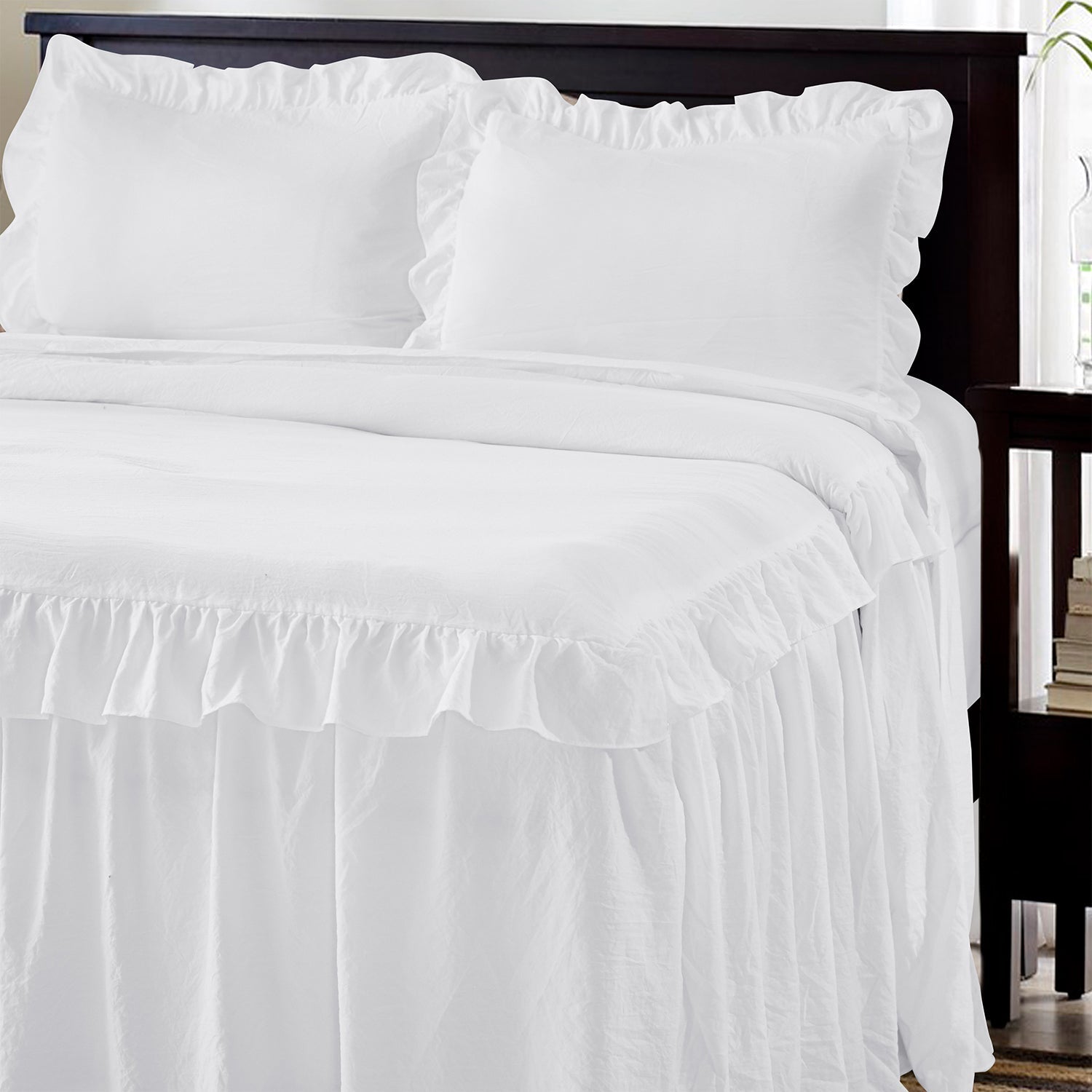 Ruffle Skirt Bedspread One Layer Design Chic Style Bedding Set