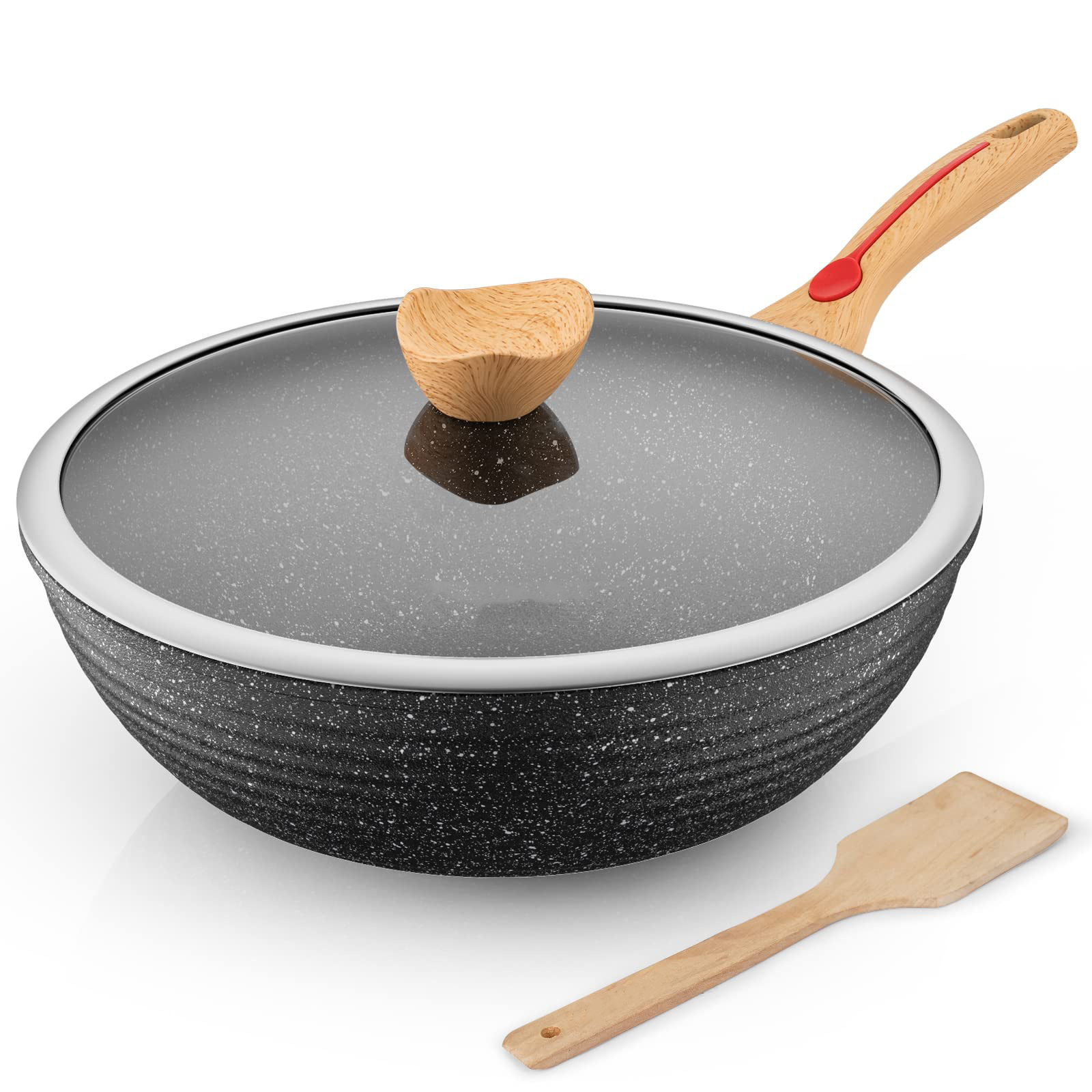 Wok Die-Casting Nonstick Wok Scratch Resistant with Lid and Spatula