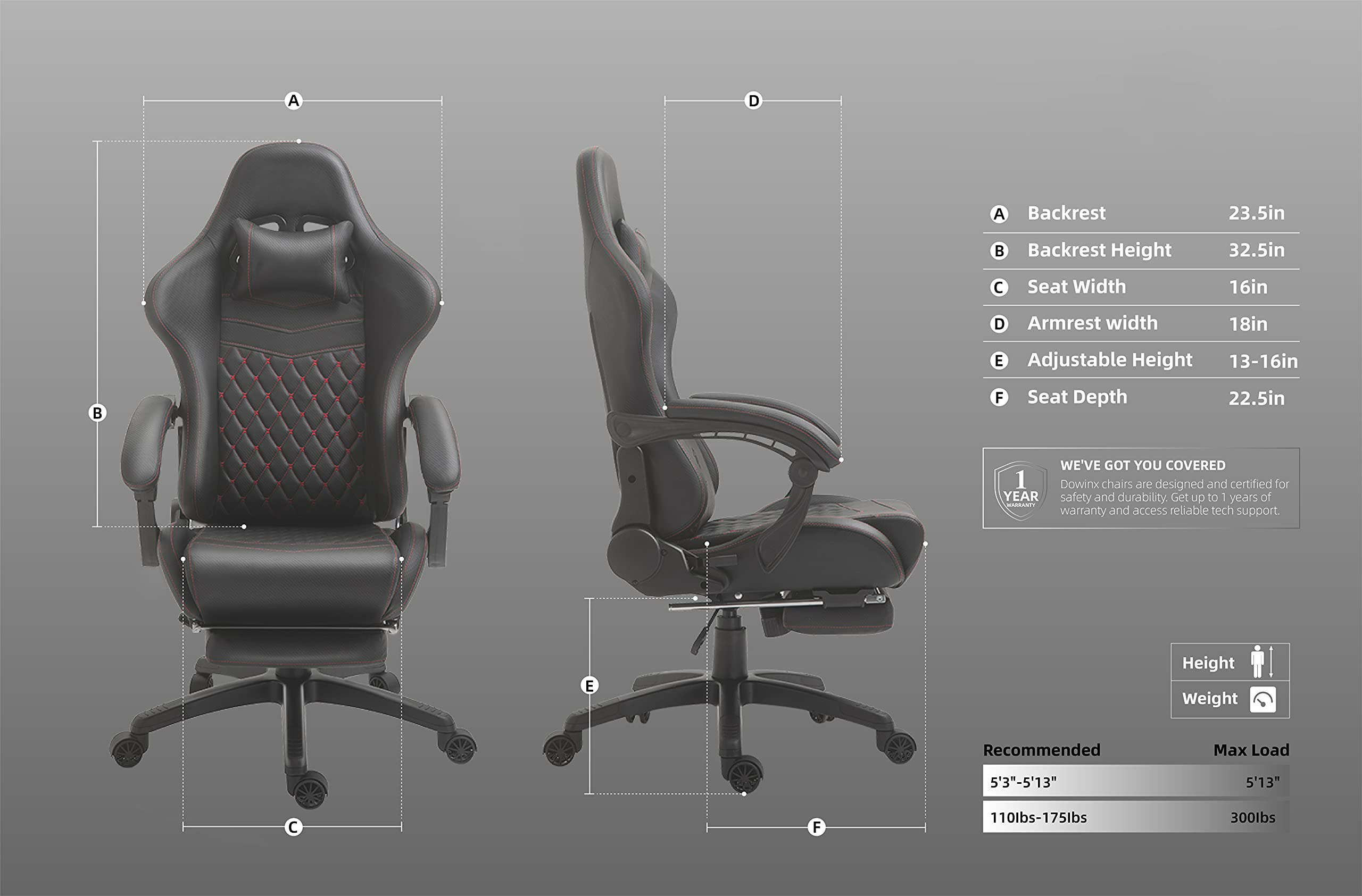 😍Gaming Chair Office Chair PC Chair with Massage Lumbar Support, Racing Style