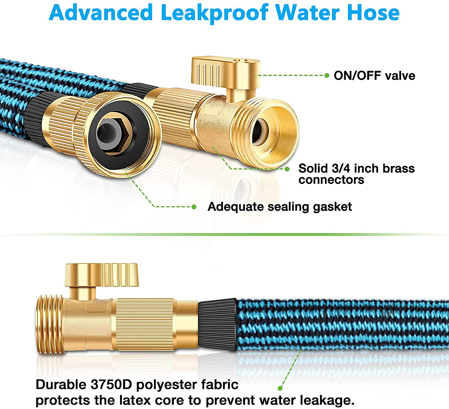 (Closing Store Sale) Toolasin Expandable Garden Hose 50ft with 10 Function Spray Nozzle, Leakproof Flexible Water Hose Design with Solid Brass Connectors, Retractable Hose Expands 3 Times, Easy Storage and Usage