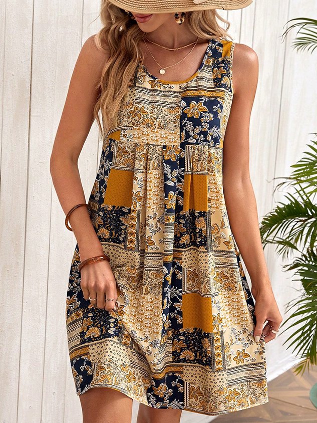 Casual Loose Ethnic Scoop Neck Dress