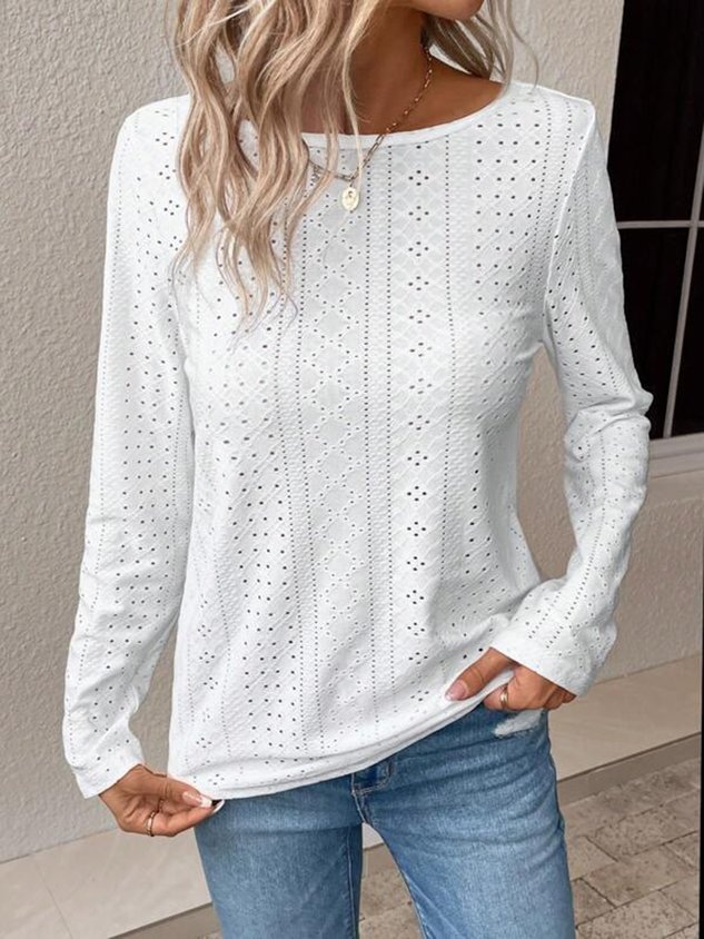 Crew Neck Long Sleeve Plain Regular Micro-Elasticity Loose Shirt For Women 2023