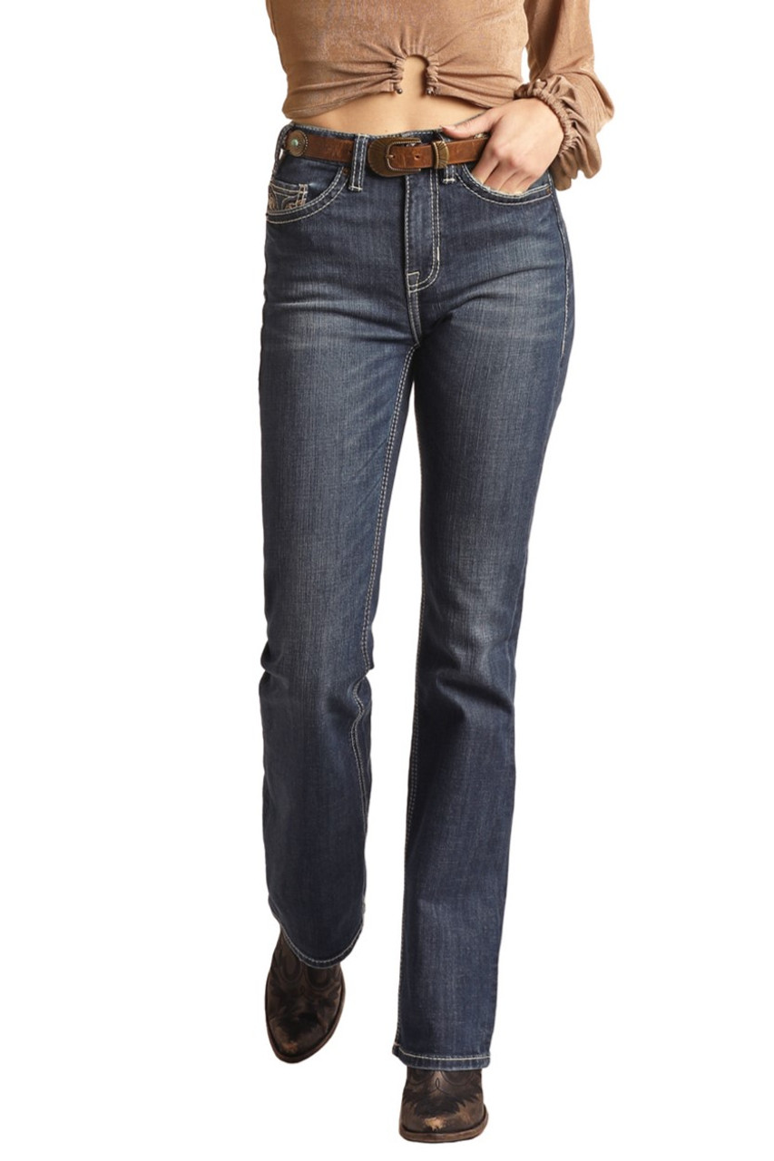 High Rise Stretch Bootcut Jeans Splice contrast