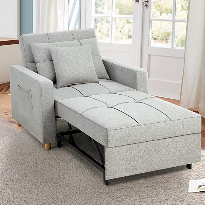 Convertible Sofa Sleeper - 3-in-1 Pull-Out Chair Bed, Adjustable Recliner Backrest