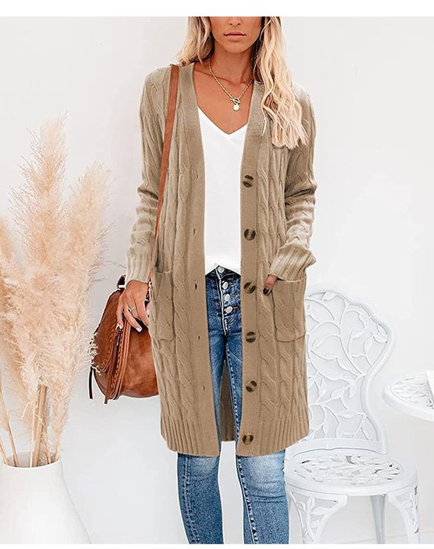 Women Yarn/Wool Yarn Plain Long Sleeve Comfy Casual Cardigan