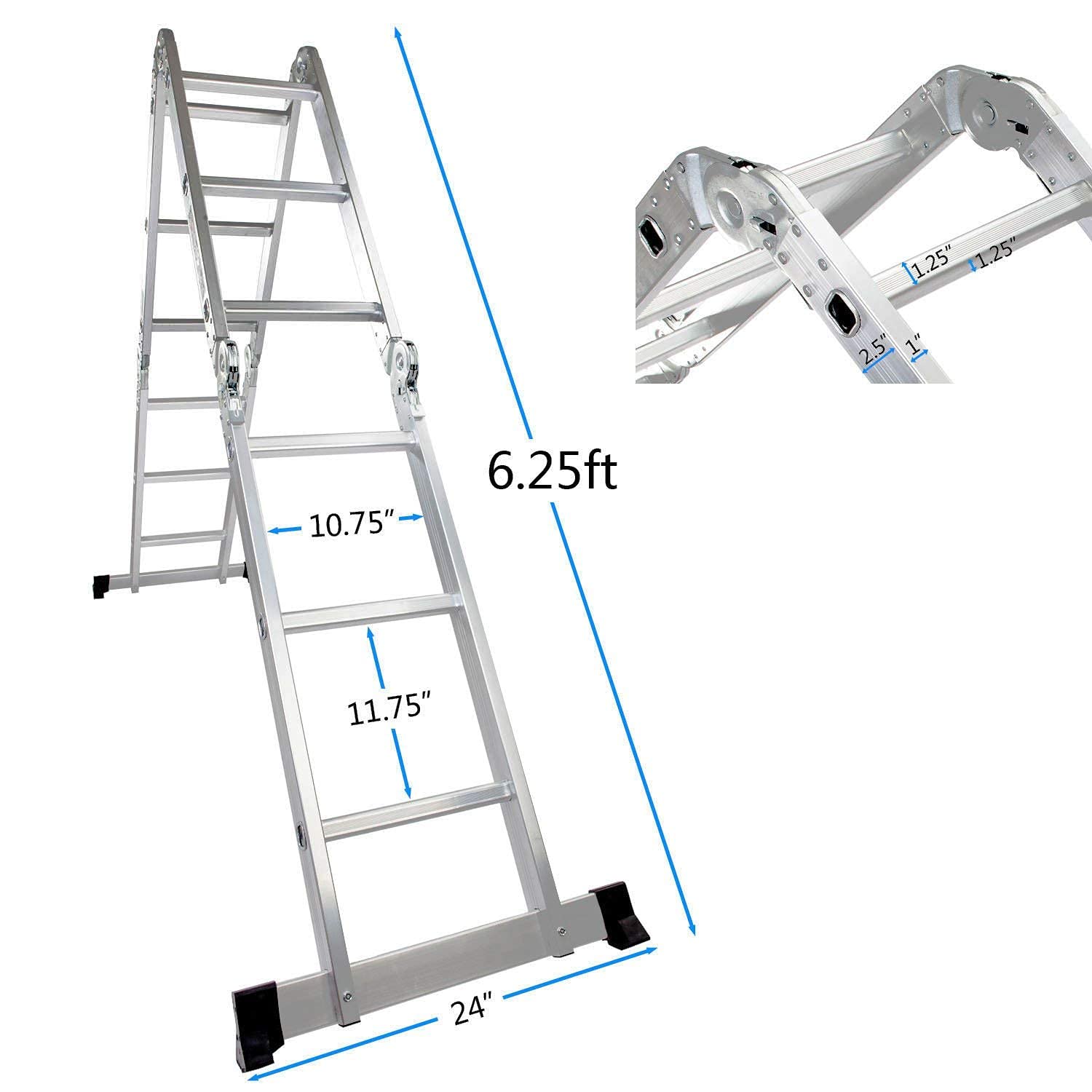 Folding Telescoping Ladder Aluminium Multi-Purpose 7 in 1 Heavy Duty Combination 12.5/15.5/18.5 Feet