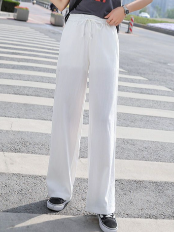 Casual Plain Lace-Up Pants