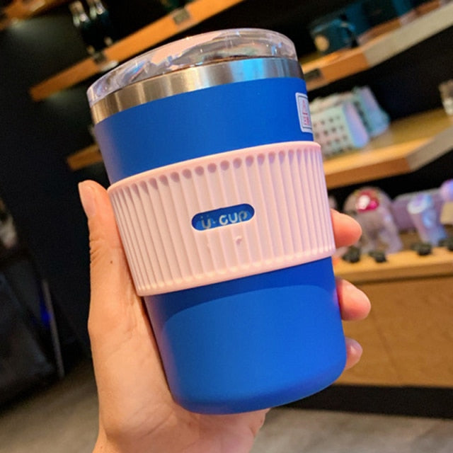 Double Stainless Steel Coffee Cup Leakproof Insulated Thermal Cup Car Portable Travel Coffee Mug