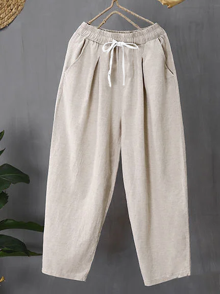 Casual Plain Loose Cotton Pants