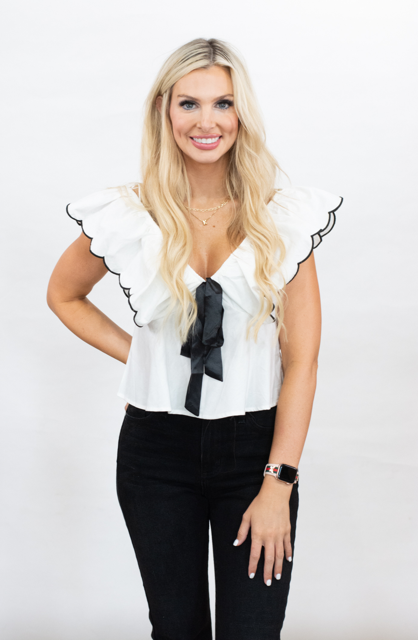 Too Good To Be True White Bow Detail Top