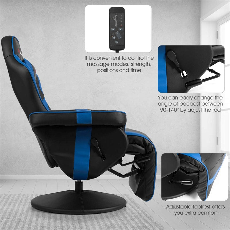 Ergonomic High Back Massage Gaming Chair Racing Style Gaming Recliner with Adjustable Backrest Footrest