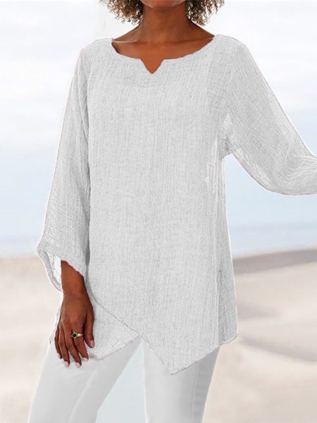 Women's V Neck Linen Solid Summer Blouse