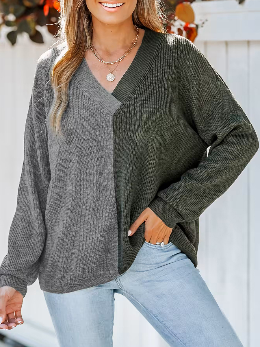 Two-tone ribbed sweatshirt