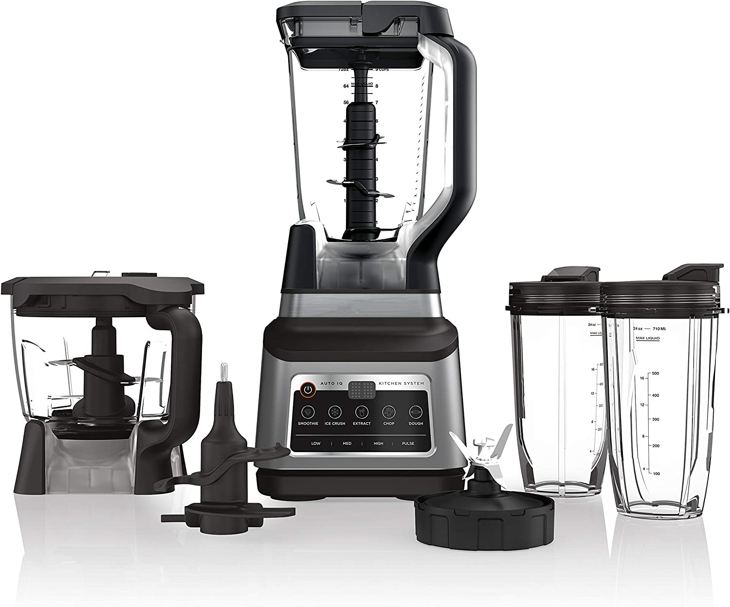 (Store Closing Sale) Mega Kitchen System, 72 oz. Pitcher, 8-Cup Food Processor, 16 oz. Single Serve Cup, 1500-Watt, Black