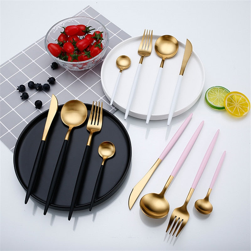 (Store Closing Sale) Rose Gold Tableware Set Stainless Steel Cutlery Set Western Food Tableware Luxury Fork Teaspoon Knife Cutlery Set fork spoon