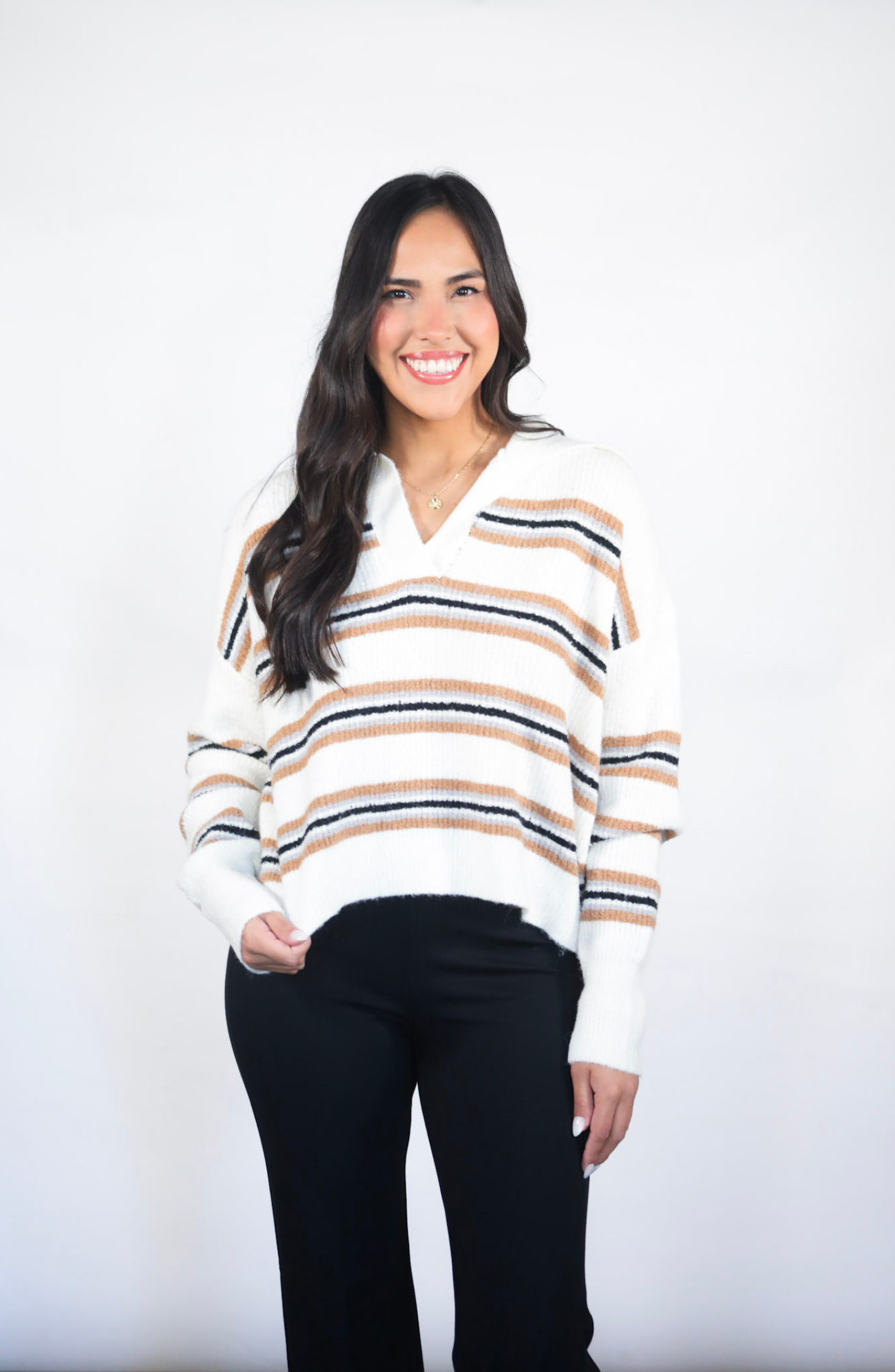 Daytime Dreaming Cream Striped Collared Sweater