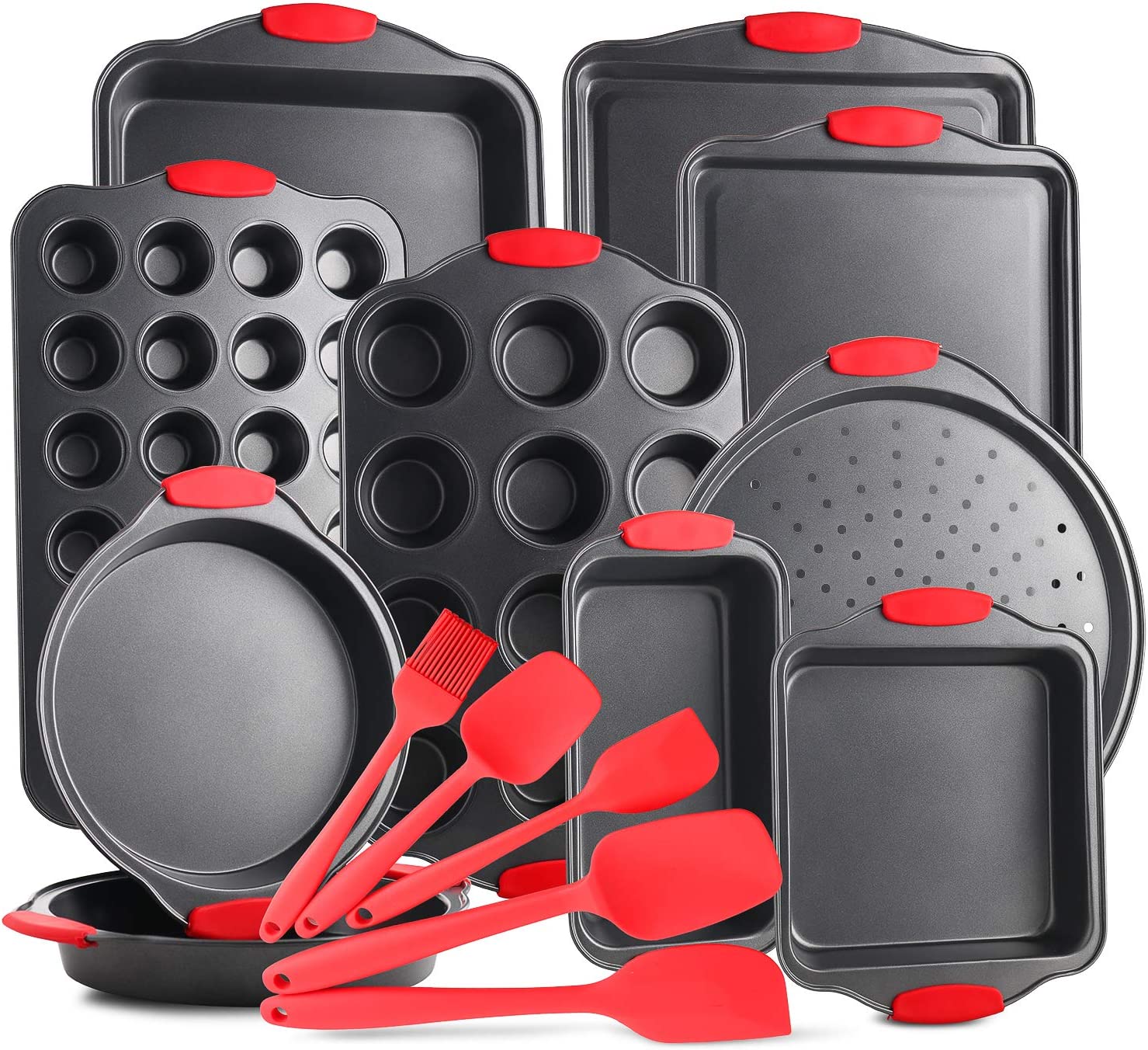 Nonstick Bakeware Sets with Baking Pans Set, 39 Piece Baking Set with Muffin Pan, Cake Pan & Cookie Sheets for Baking Nonstick Set, Steel Baking Sheets for Oven with Kitchen Utensils Set - Black