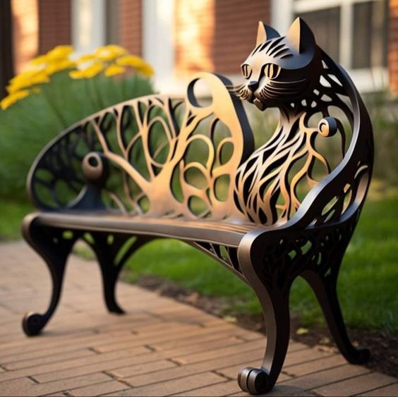 🔥LAST DAY 80% OFF🔥Garden art iron cat benches