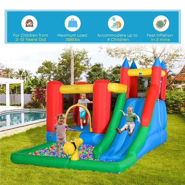 6-in-1 Kids Bounce House Inflatable Water Slide with Pool, Water Gun, Climbing Wall, Inflator Included