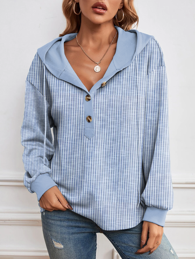 Women Striped Casual Hoodie