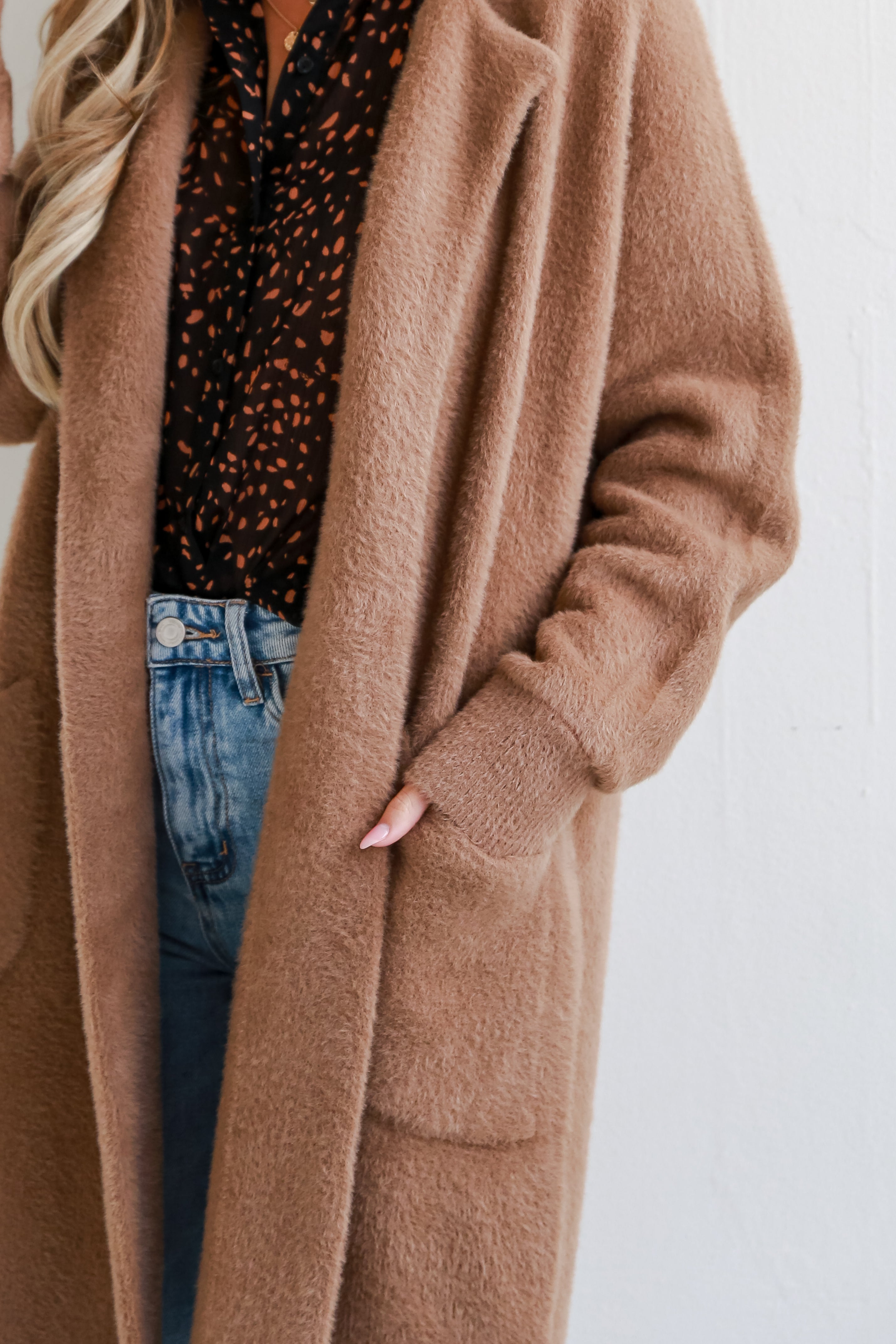 Wintery Stroll Taupe Eyelash Knit Longline Coat