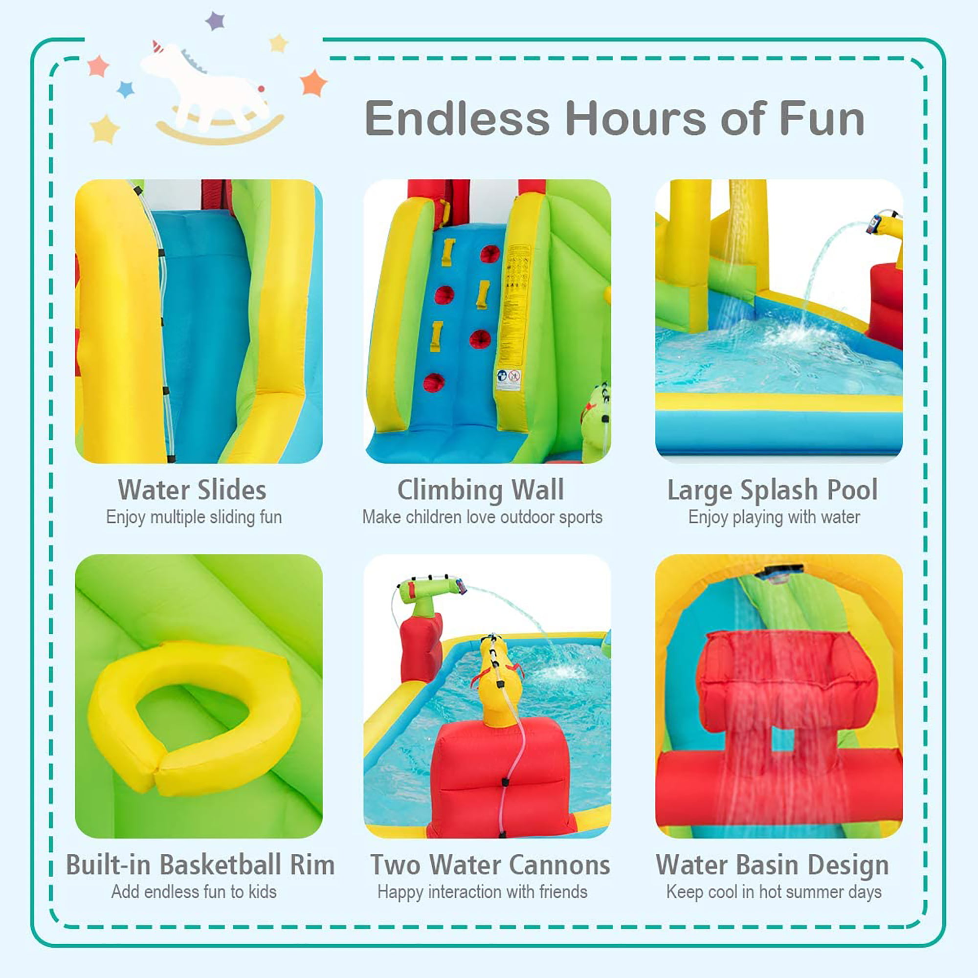 Inflatable Water Slide Kids Bounce House w/480w Blower