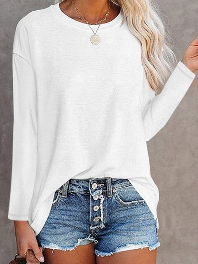 Plain Crew Neck Casual Jersey Tunic T-Shirt Long SLeeve