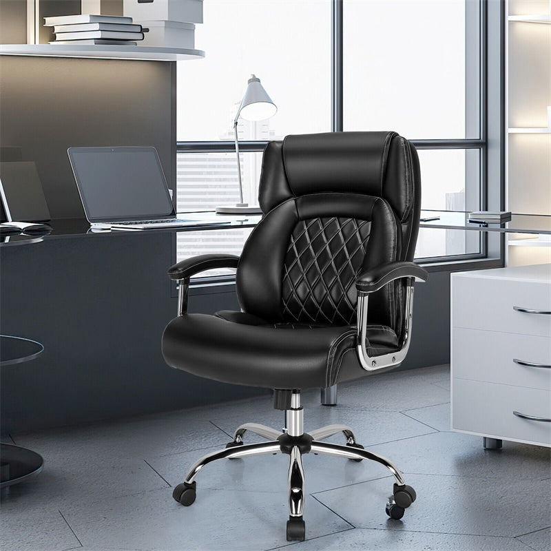 500lbs Height Adjustable Office Chair Swivel Computer Task Desk Chair Leather Executive Chair with Heavy Duty Metal Base