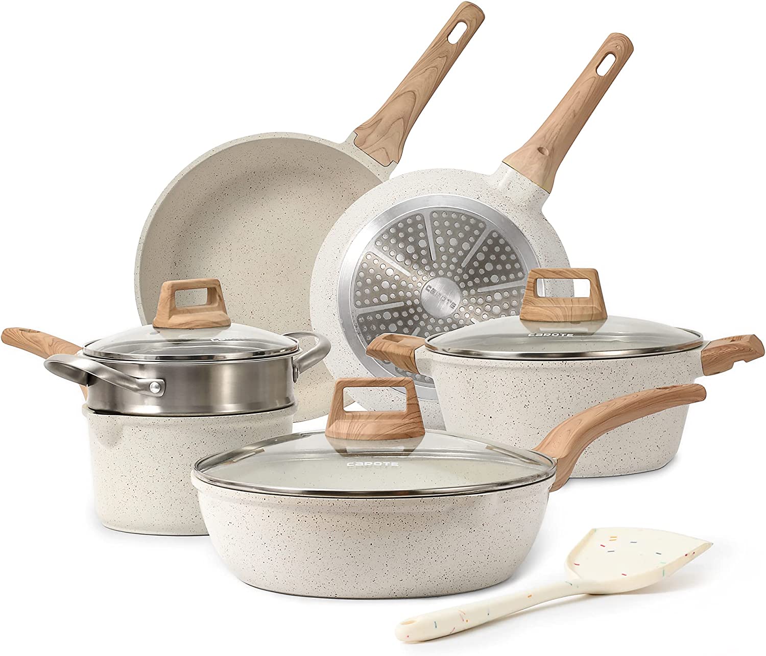 (Store Closing Sale) Pots and Pans Set Nonstick, White Granite Induction Kitchen Cookware Sets