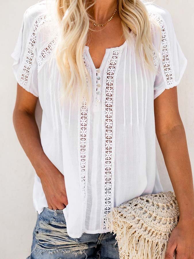 Women's Lace Panel Cutout Button Shirt