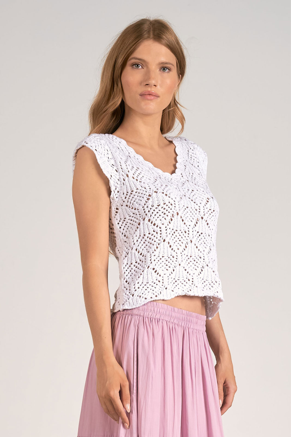 Elan Georgia Crochet Sweater Tank - White