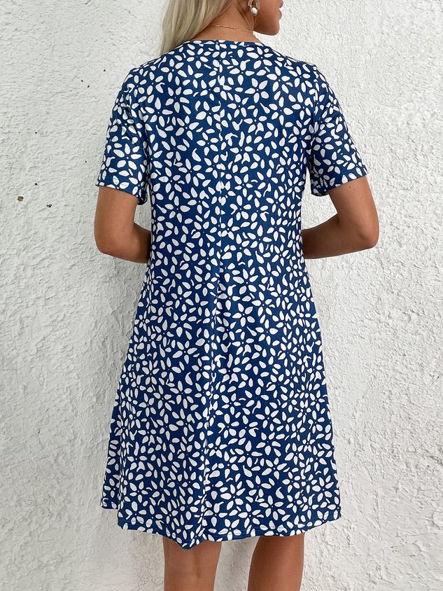 Casual Crew Neck Floral Loose Dress