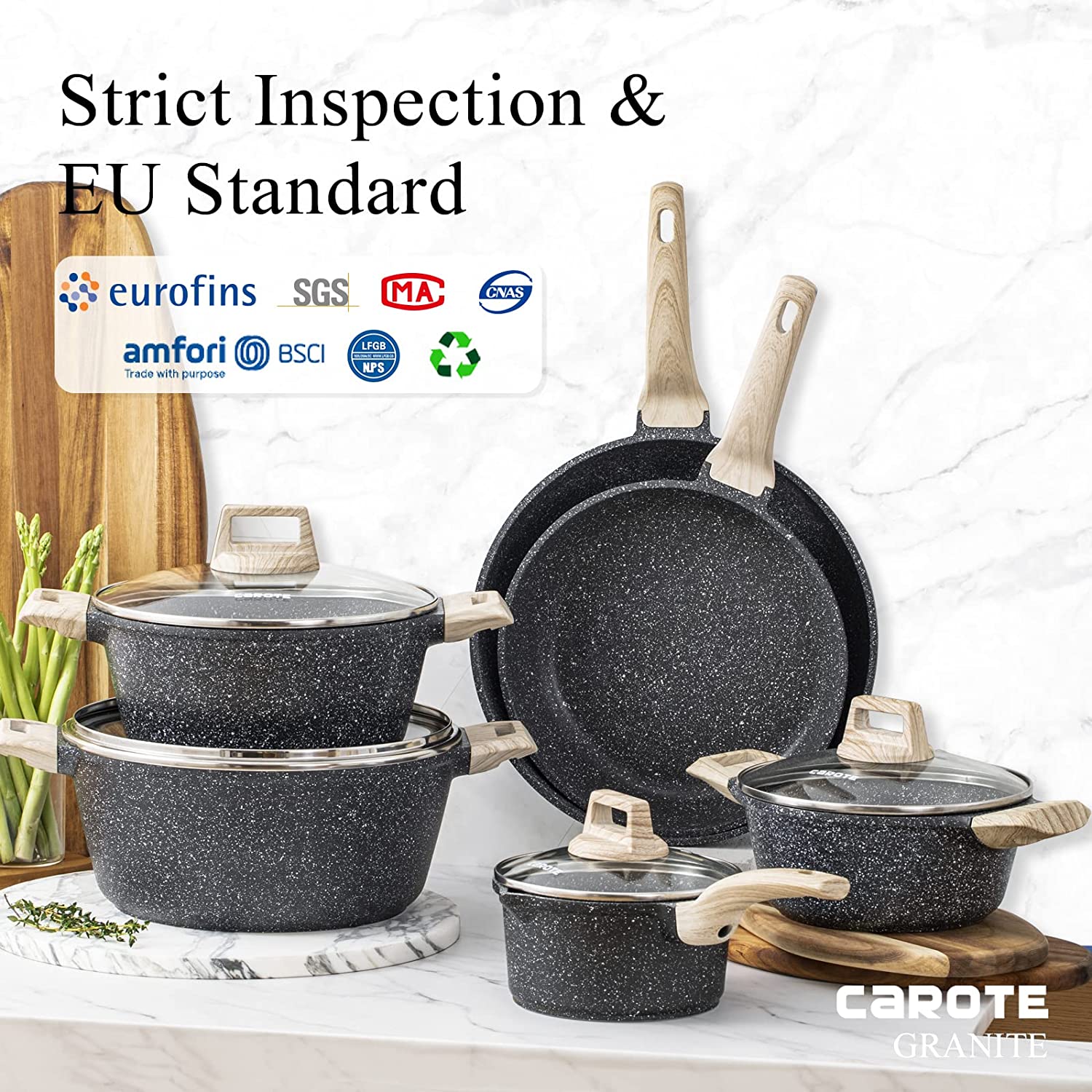 (Store Closing Sale) Pots and Pans Set Nonstick, White Granite Induction Kitchen Cookware Sets