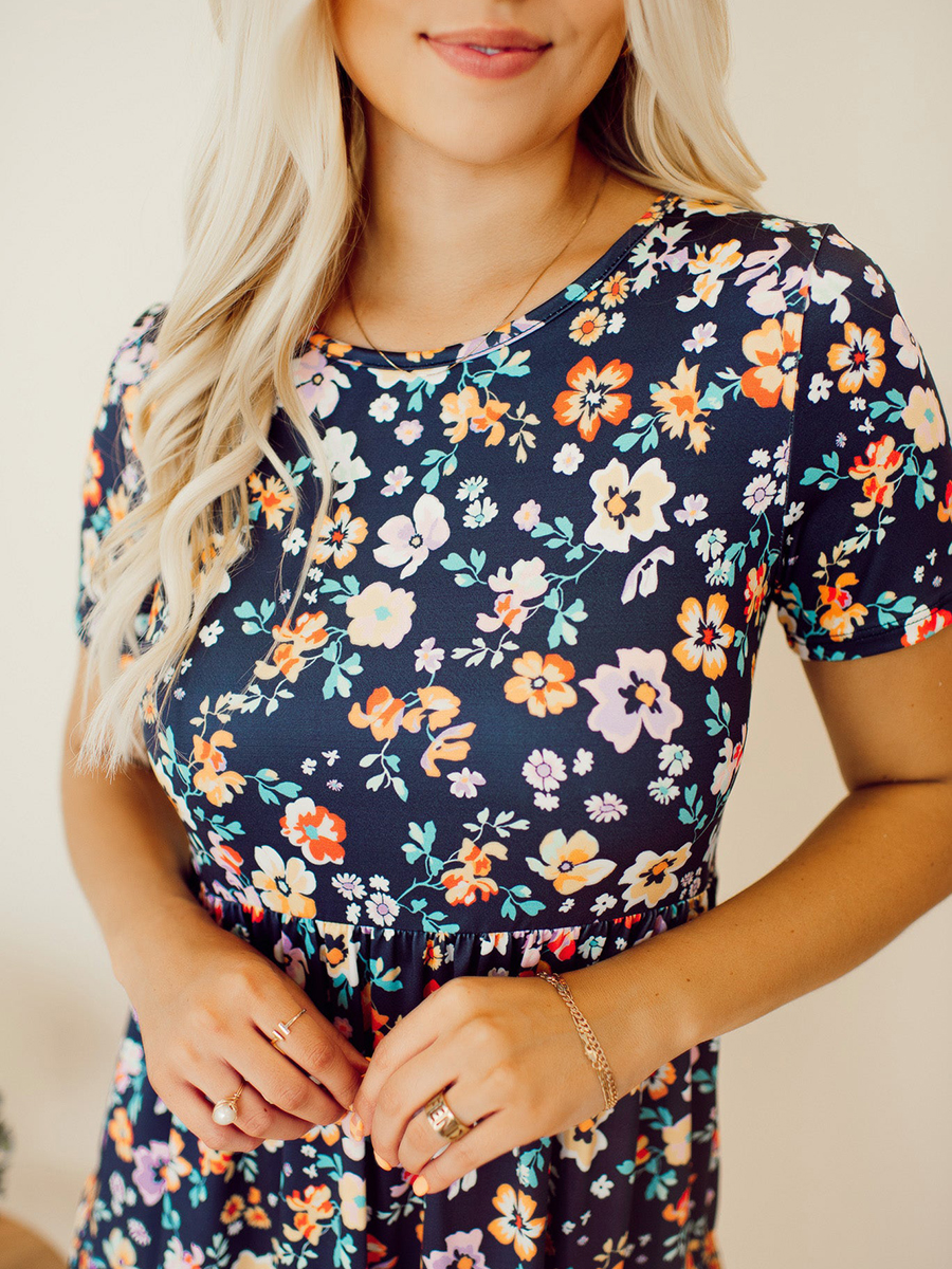 Navy Blue Flower Doll Dress