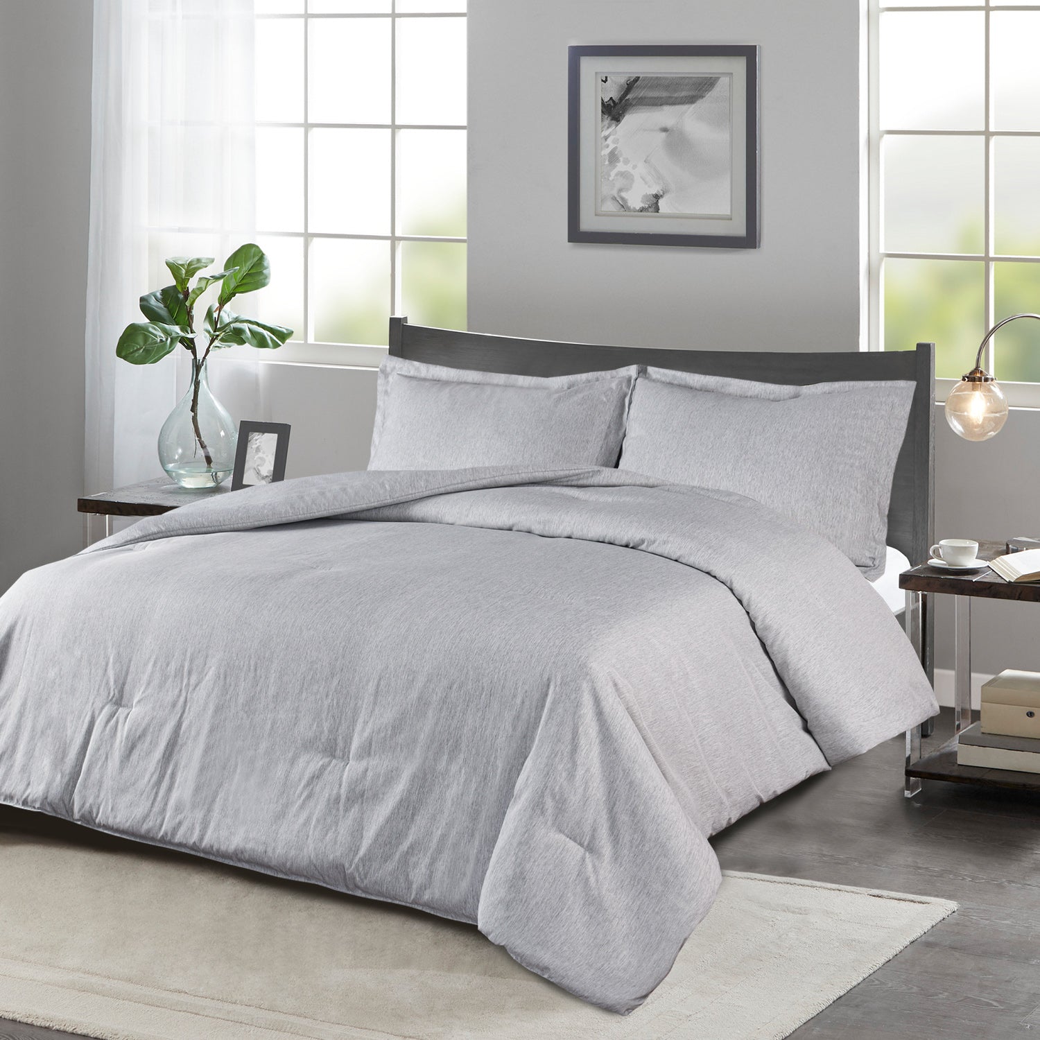 3 Piece Chambray Style Comforter Set - Lightweight Denim Cationic Dyeing Bedding Collection(Sheila)