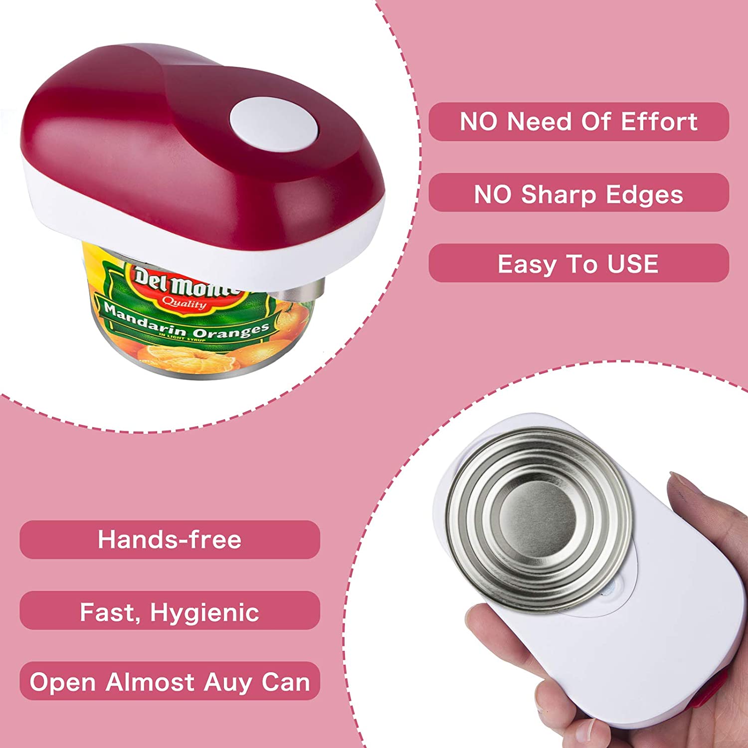 Electric Can Opener - Vcwtty One Touch Battery Operated Handheld Can Opener for Any Size, No Sharp Edge, Food-Safe, Seniors, Arthritis and Chef, Kitchen Best Gadget (Red)