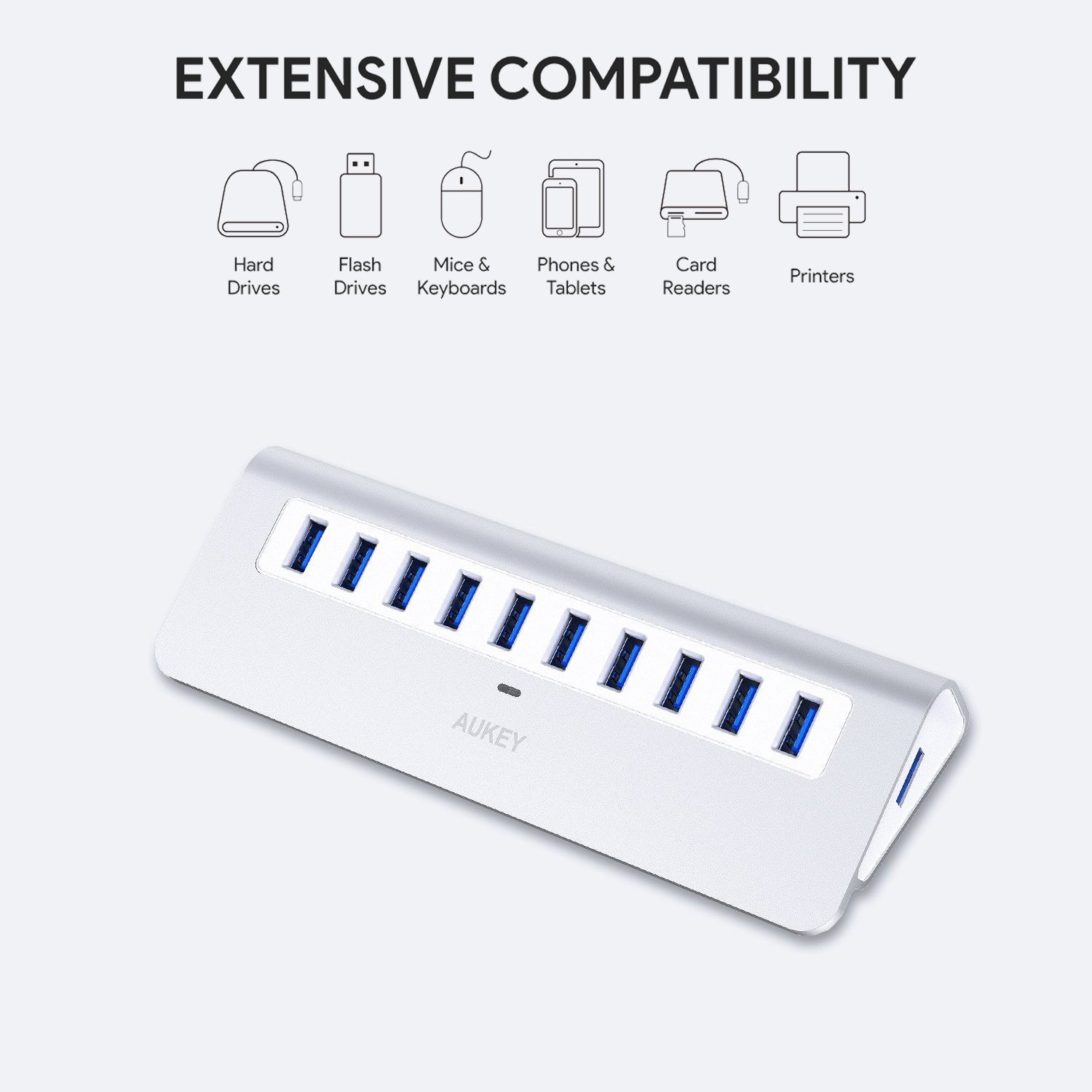 AUKEY CB-H6 USB3.0 Silver 10 interface aluminum alloy HUB hub with LED indicator with adapter ORICO M3H10