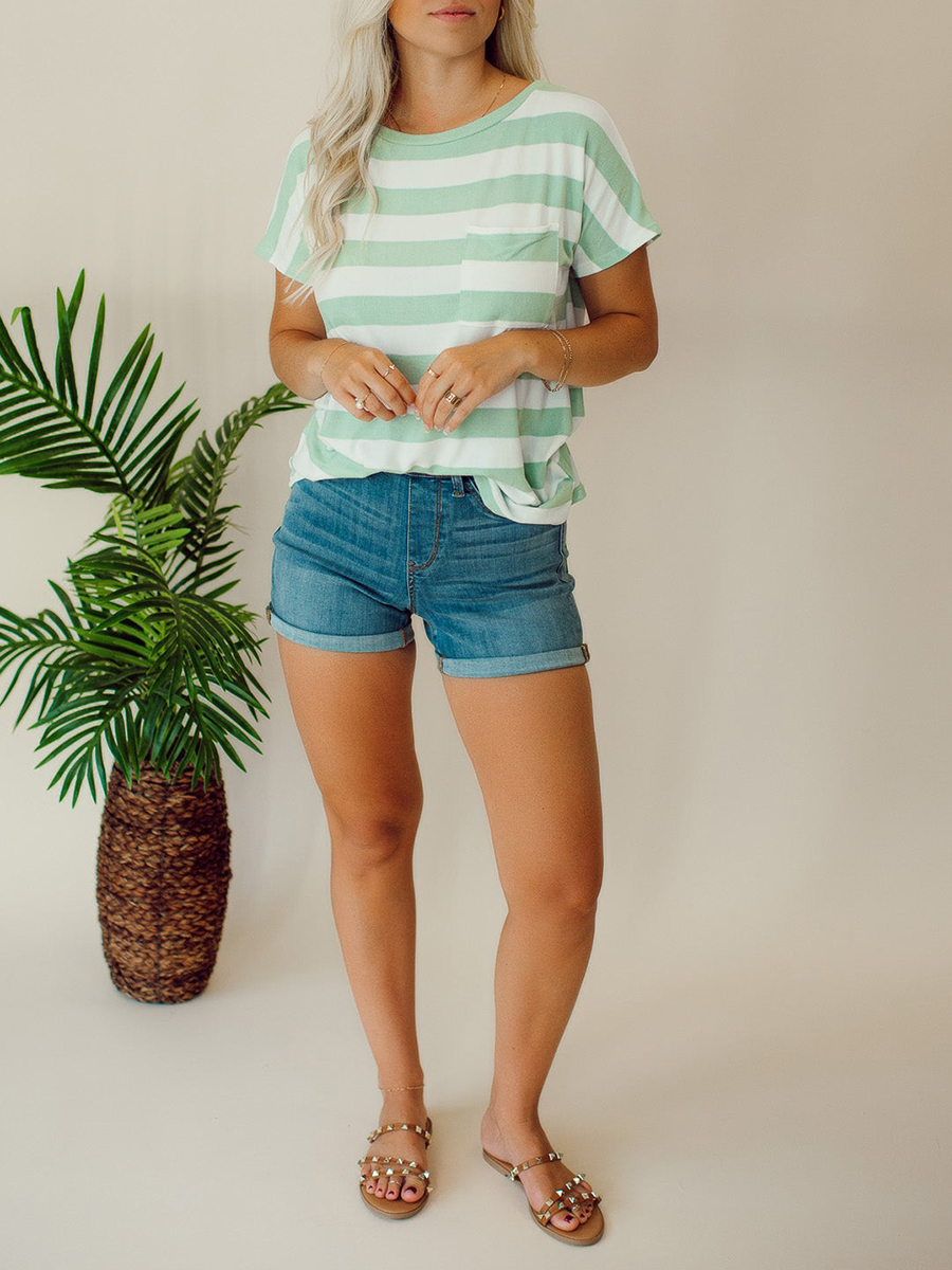 Green striped pocket T-shirt