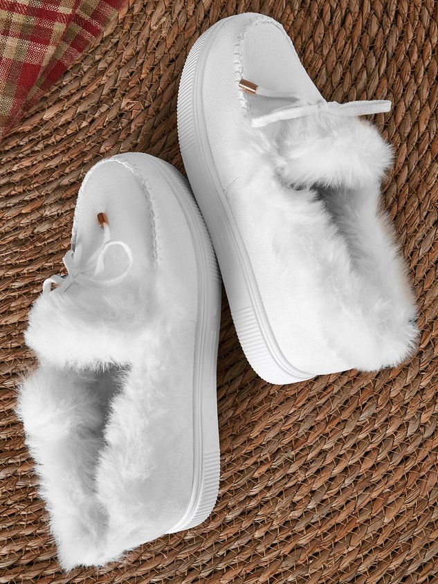 Vintage Plain All Season Wearable Daily Flat Shoes Faux Fur Slip On Deep Mouth Single Shoes for Women