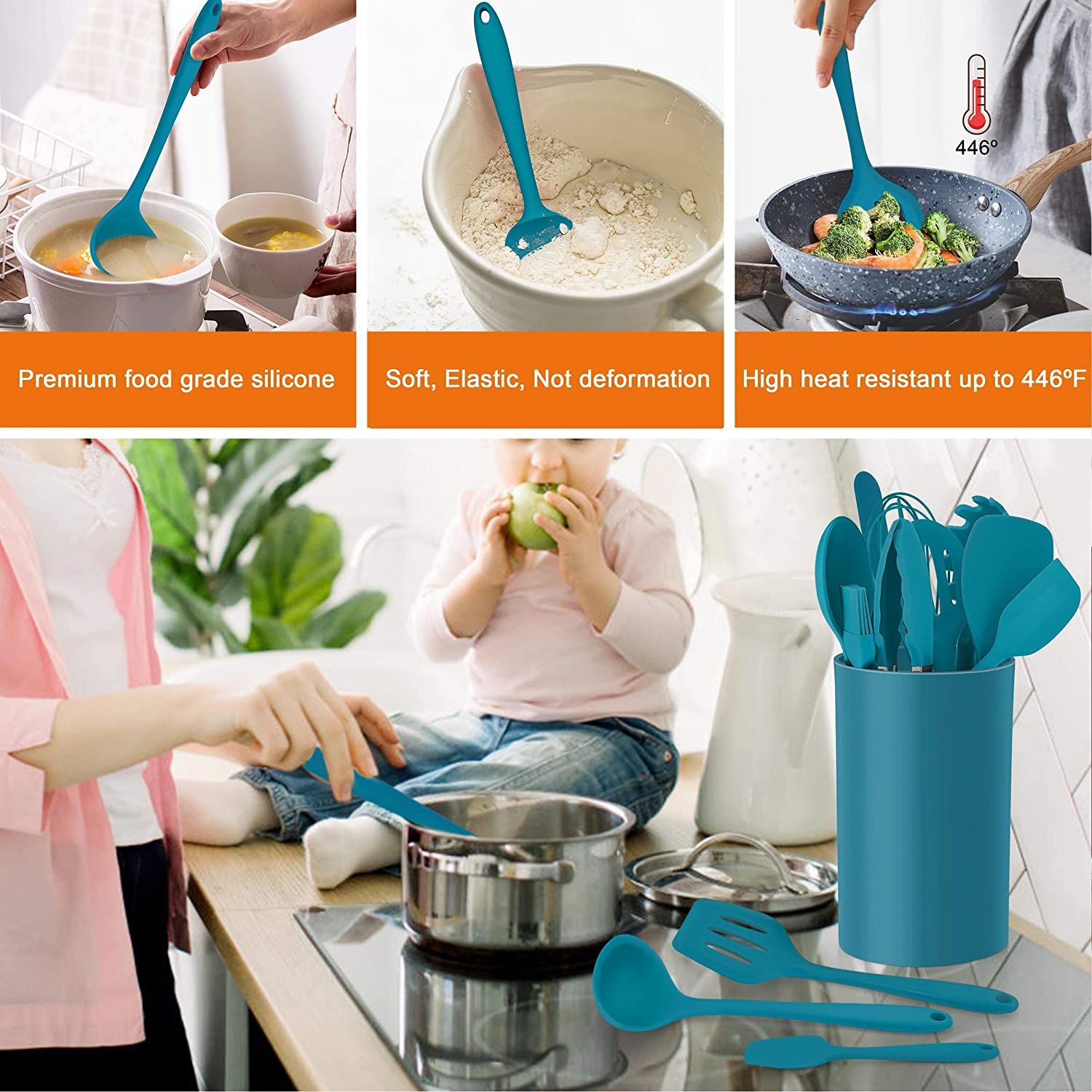 (Store Closing Sale) 14-piece cooking utensil set (with stand)