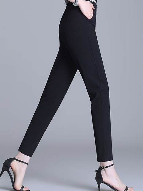 Casual Plain Ankle Pants Pocket Stitching Pant