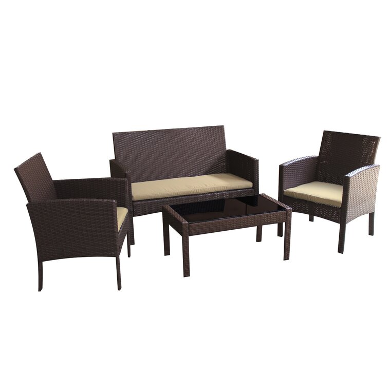 Knopf 4 Piece Rattan Sofa Seating Group with Cushions